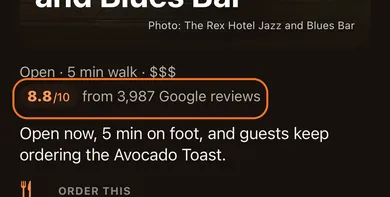 A score out of 10, built from Google ratings, with the review count beside it.