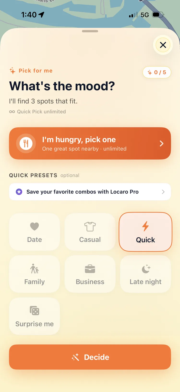 Locaro Pick for me mood screen